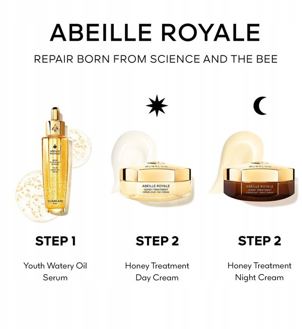 GUERLAIN_SET Abeille Royale Advanced Youth Watery Oil olejek do twarzy 50ml + Honey Treatment Day Cream krem do twarzy 15ml + Honey Treatment Night Cream krem do twarzy na noc 15ml + Cosmetic Pouch