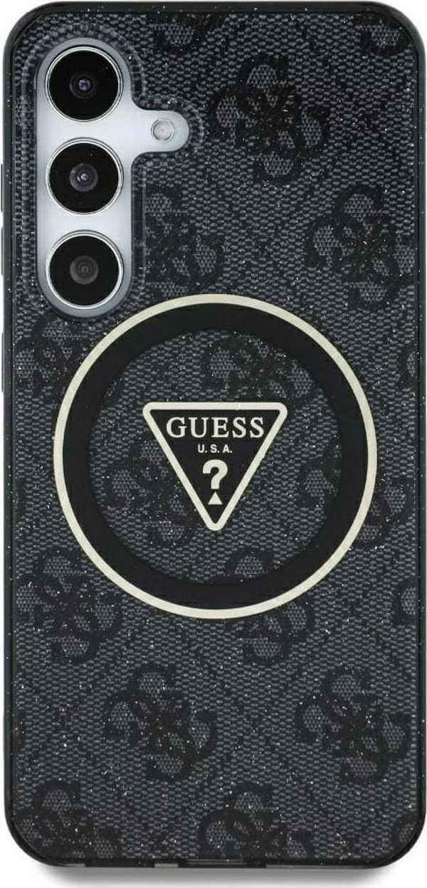 Θήκη MagSafe Guess 4G Glitter Triangle Buttons για Samsung Galaxy S25 Ultra Μαύρο