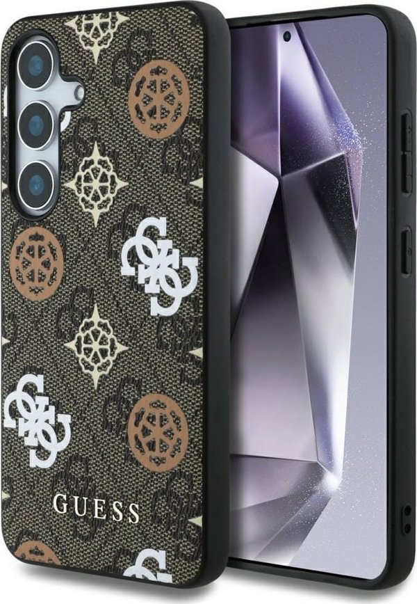 Θήκη MagSafe με σχέδιο Guess 4G και μοτίβο Peony για Samsung Galaxy S25 καφέ