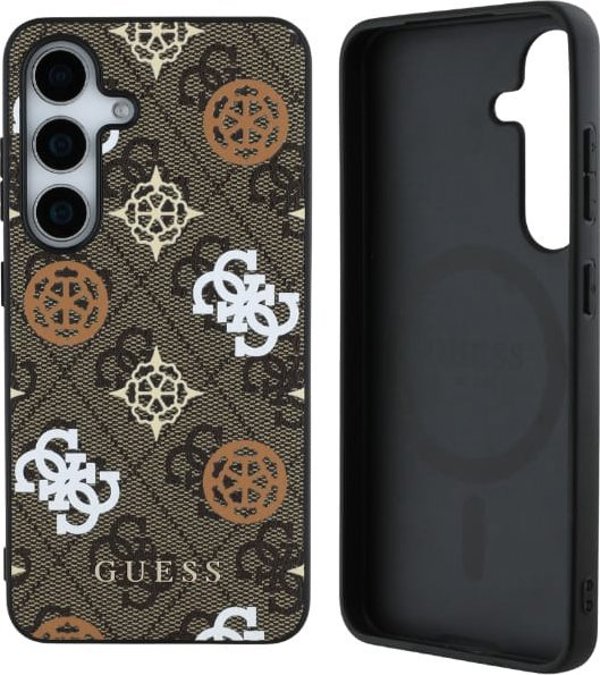Θήκη MagSafe με σχέδιο Guess 4G και μοτίβο Peony για Samsung Galaxy S25 καφέ