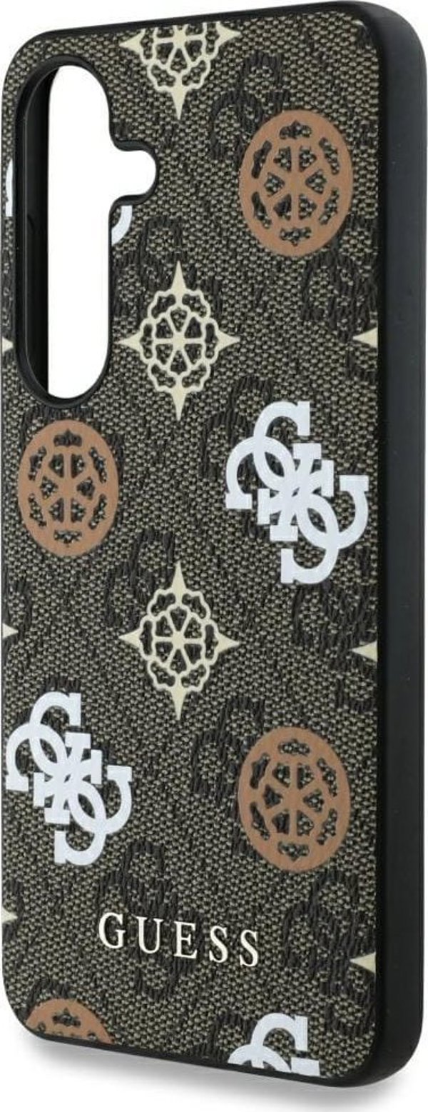 Θήκη MagSafe με σχέδιο Guess 4G και μοτίβο Peony για Samsung Galaxy S25 καφέ