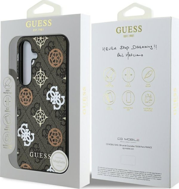 Θήκη MagSafe με σχέδιο Guess 4G και μοτίβο Peony για Samsung Galaxy S25 καφέ