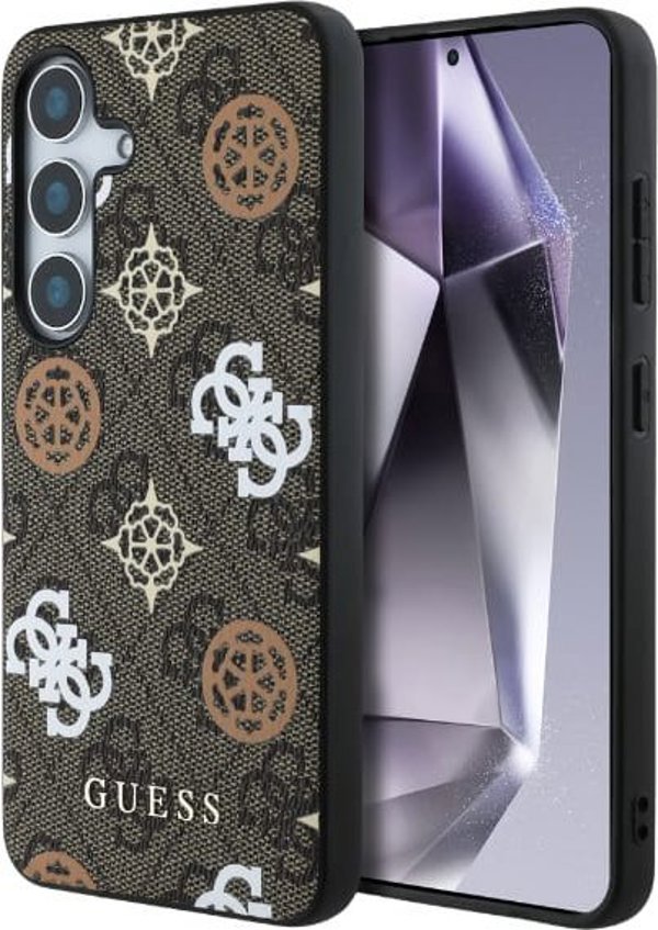 Θήκη MagSafe με σχέδιο Guess 4G και μοτίβο Peony για Samsung Galaxy S25 καφέ
