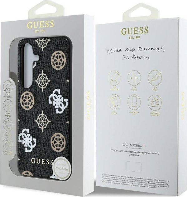 Guess Θήκη MagSafe με Σχέδιο 4G και Χρωματιστό Μοτίβο Παιώνιας για Samsung Galaxy S25 μαύρο