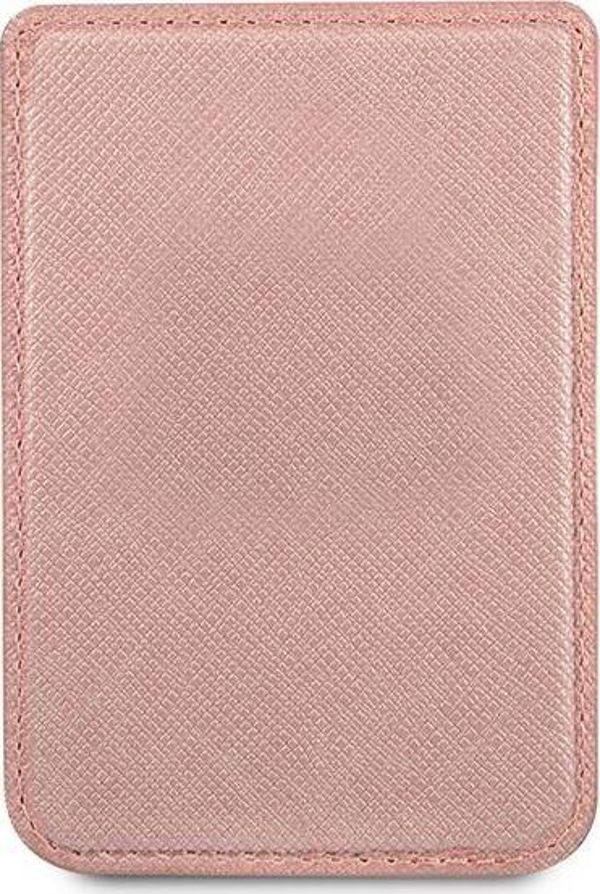 Guess Wallet Card Slot MagSafe για iPhone, Θήκη Καρτών Saffiano με Χρυσό Λογότυπο, Ροζ