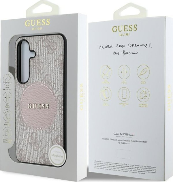Θήκη MagSafe Guess 4G Round Patch Classic Logo για Samsung Galaxy S25 Ροζ