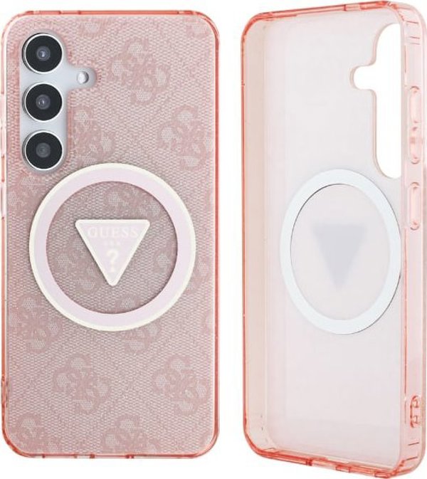 Θήκη Guess 4G Glitter Triangle Buttons MagSafe για Samsung Galaxy S25 Ροζ