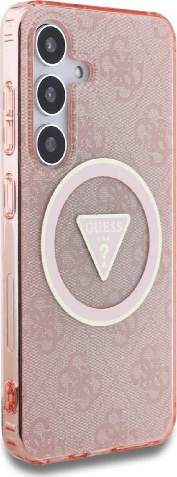 Θήκη Guess 4G Glitter Triangle Buttons MagSafe για Samsung Galaxy S25 Ροζ