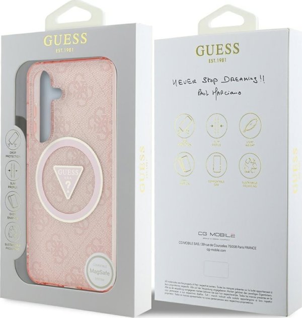 Θήκη Guess 4G Glitter Triangle Buttons MagSafe για Samsung Galaxy S25 Ροζ