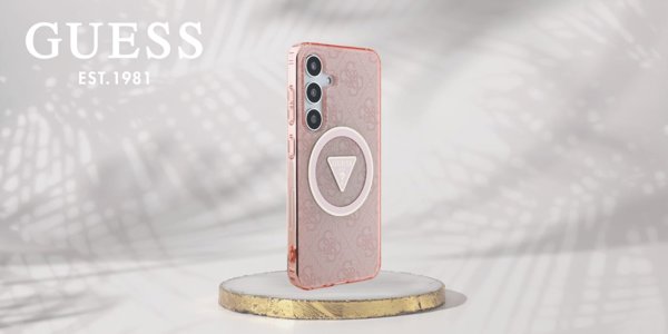Θήκη Guess 4G Glitter Triangle Buttons MagSafe για Samsung Galaxy S25 Ροζ
