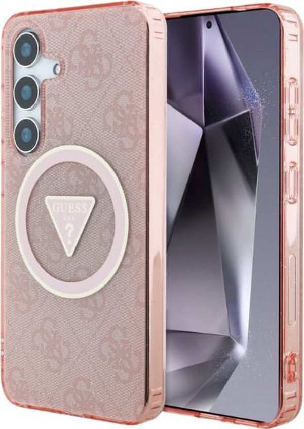 Θήκη Guess 4G Glitter Triangle Buttons MagSafe για Samsung Galaxy S25 Ροζ
