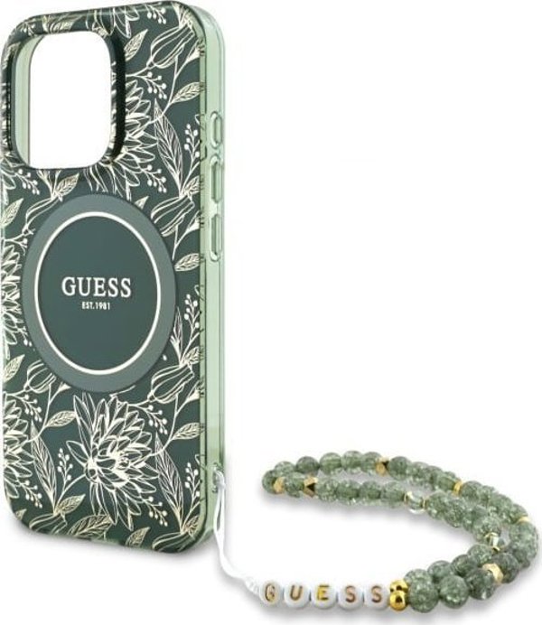 Guess GUHMP16XHCPOFPA iPhone 16 Pro Max 6.9" πράσινο/green σκληρή θήκη IML Flowers Allover Electro With Pearl Strap MagSafe