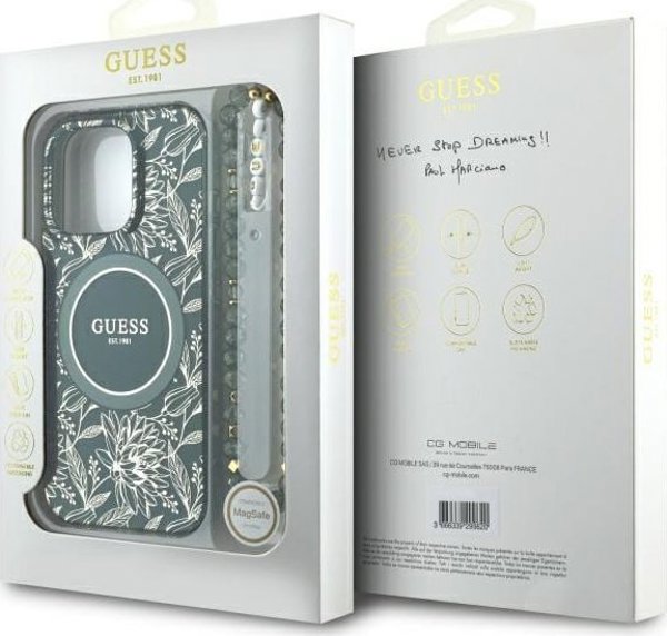 Guess GUHMP16XHCPOFPA iPhone 16 Pro Max 6.9" πράσινο/green σκληρή θήκη IML Flowers Allover Electro With Pearl Strap MagSafe