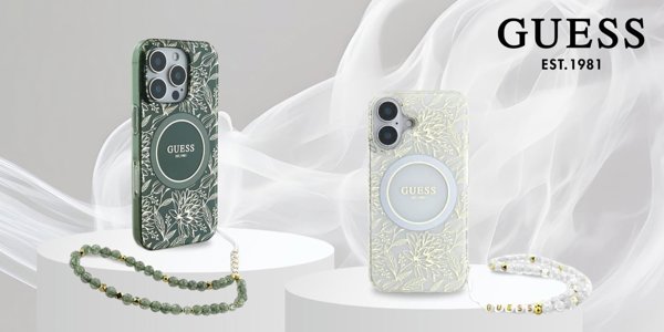 Guess GUHMP16XHCPOFPA iPhone 16 Pro Max 6.9" πράσινο/green σκληρή θήκη IML Flowers Allover Electro With Pearl Strap MagSafe