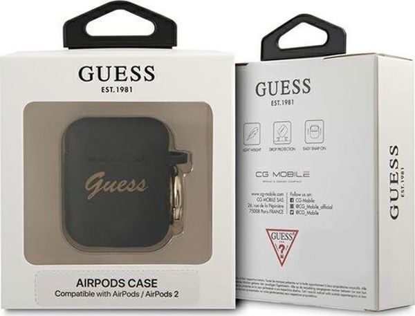 Guess Silicone Vintage Script Θήκη για AirPods 1/2 - Μαύρη