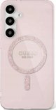 Guess Glitter Circle Classic Logo MagSafe Θήκη για Samsung Galaxy S25 Ροζ