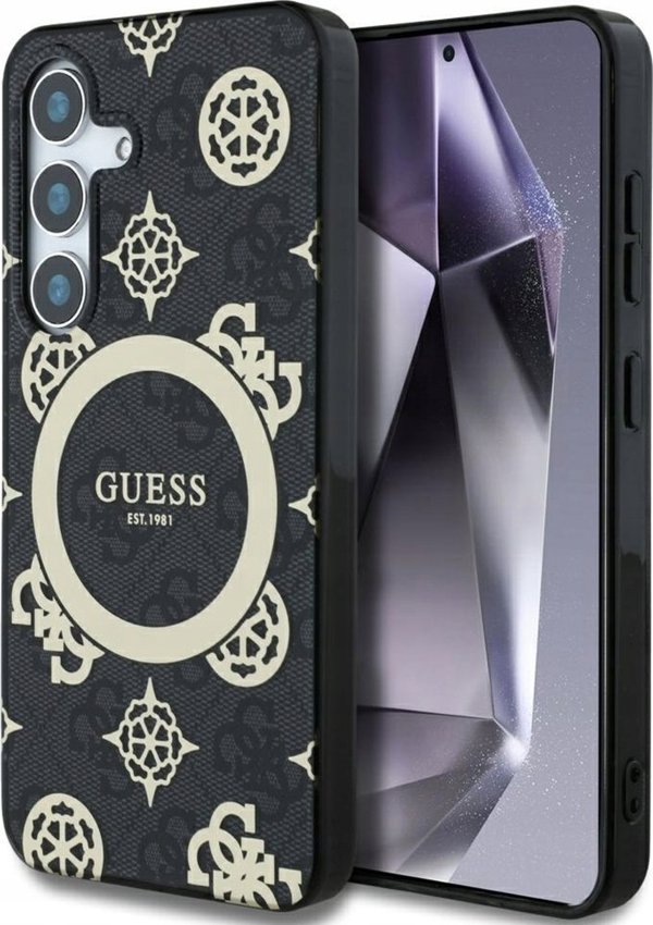 Θήκη Guess 4G Background Gold Electroplated Peony Pattern MagSafe για Samsung Galaxy S25 μαύρο