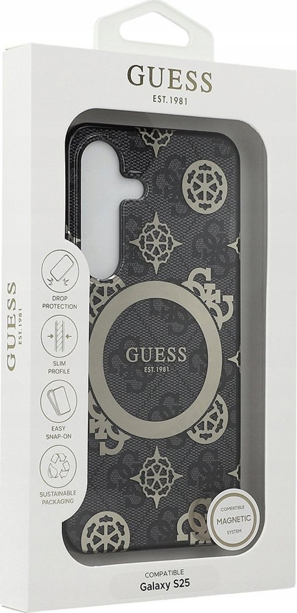 Θήκη Guess 4G Background Gold Electroplated Peony Pattern MagSafe για Samsung Galaxy S25 μαύρο