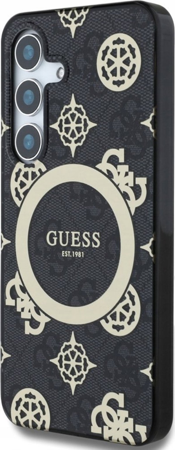 Θήκη Guess 4G Background Gold Electroplated Peony Pattern MagSafe για Samsung Galaxy S25 μαύρο