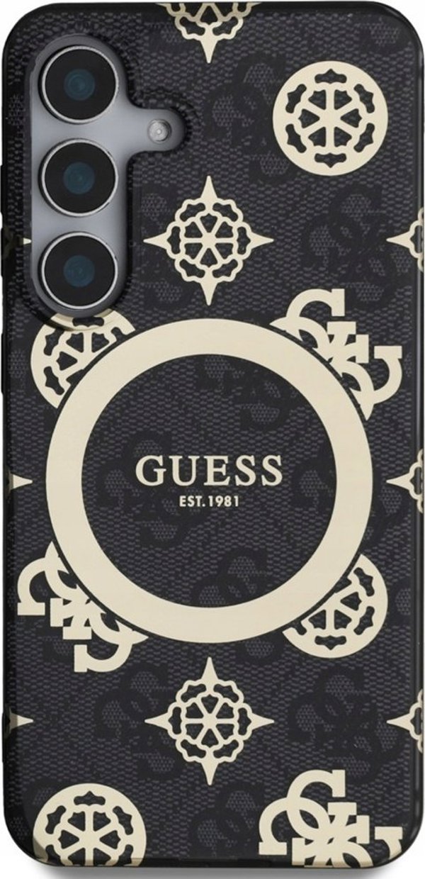 Θήκη Guess 4G Background Gold Electroplated Peony Pattern MagSafe για Samsung Galaxy S25 μαύρο