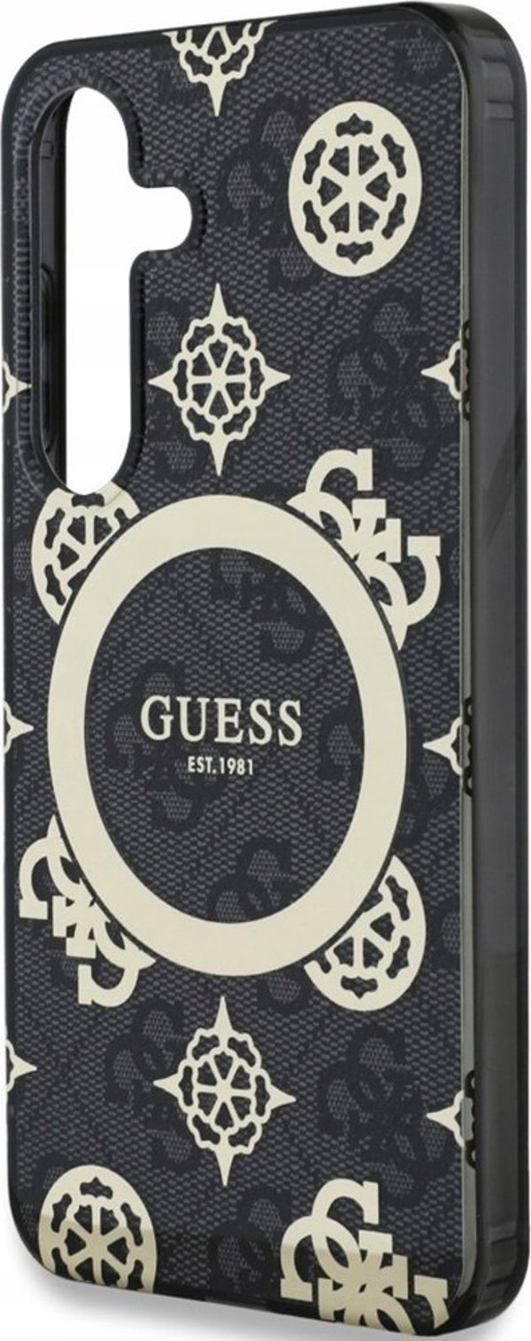Θήκη Guess 4G Background Gold Electroplated Peony Pattern MagSafe για Samsung Galaxy S25 μαύρο