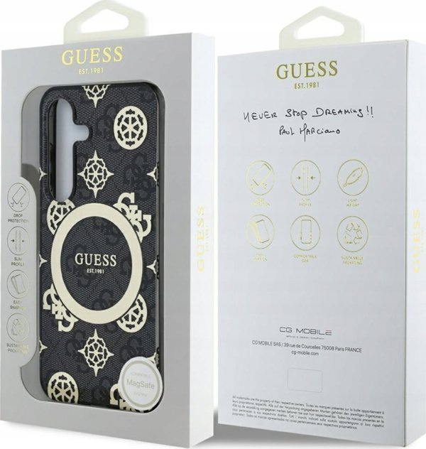 Θήκη Guess 4G Background Gold Electroplated Peony Pattern MagSafe για Samsung Galaxy S25 μαύρο