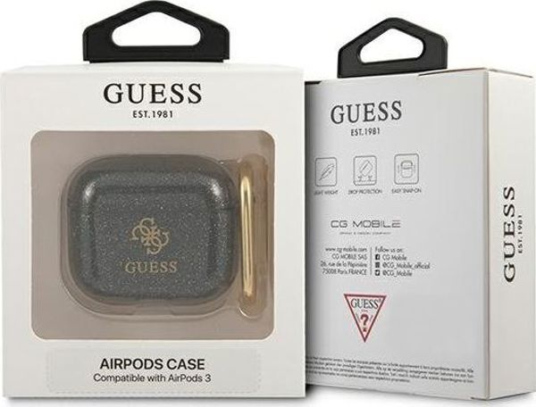 Guess Θήκη AirPods 3 Glitter Collection, Μεταλλικός Κρίκος, Γκρι