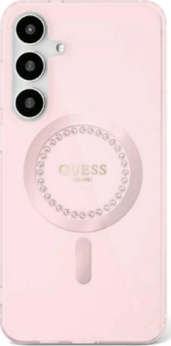 Θήκη Samsung Galaxy S25 Guess Rhinestones Printed Classic Logo MagSafe Ροζ