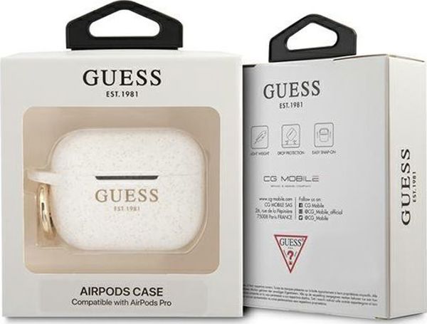 Guess Θήκη AirPods Pro Silicone Glitter - Λευκή