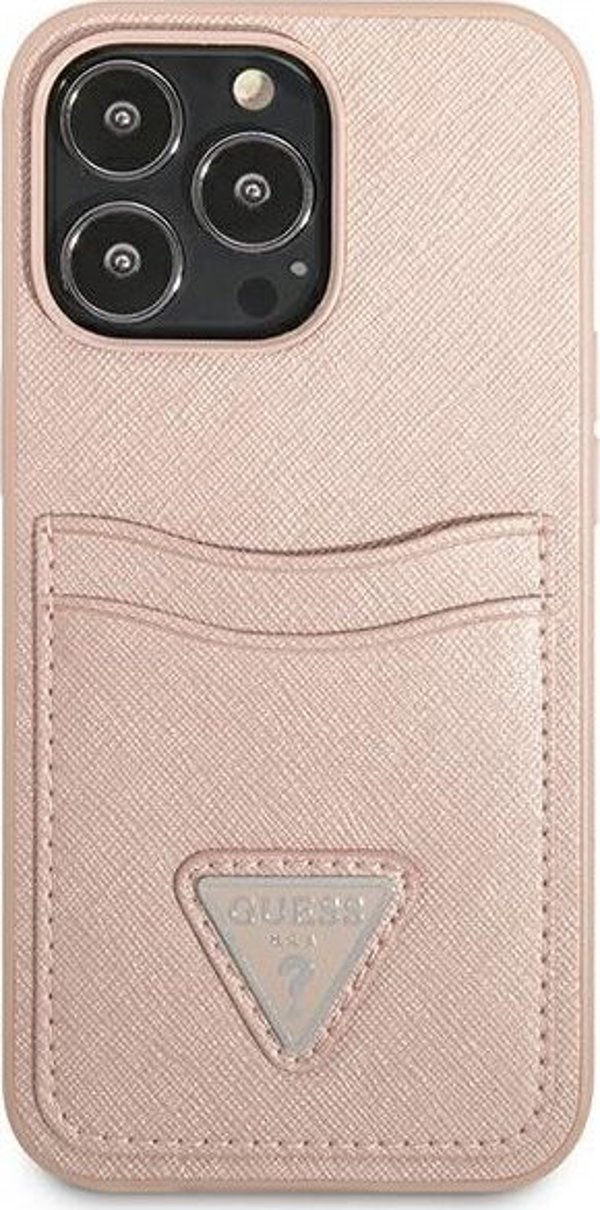 Guess Guess GUHCP13LPSATPP iPhone 13 Pro / 13 6,1" ροζ/ροζ σκληρή θήκη SaffianoTriangle Logo Cardslot