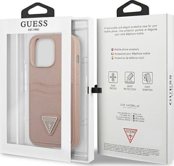 Guess Guess GUHCP13LPSATPP iPhone 13 Pro / 13 6,1" ροζ/ροζ σκληρή θήκη SaffianoTriangle Logo Cardslot