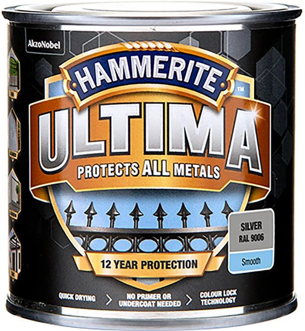 Hammerite Ultima Μεταλλικό Χρώμα, Ασημί RAL 9006, 250ml