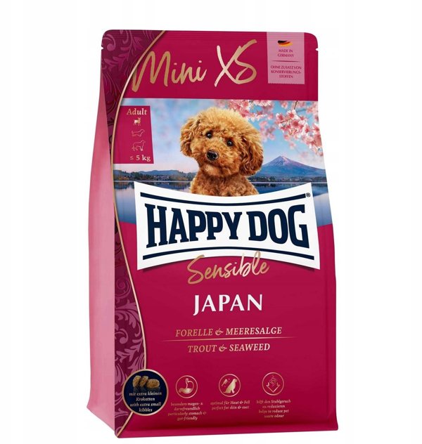 Happy Dog Mini XS Japan ξηρή τροφή για ενήλικους σκύλους έως 5 kg με πέστροφα και άλγη, 300 g