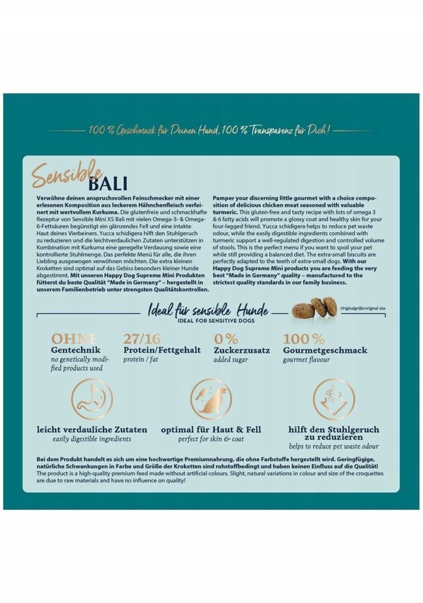 Happy Dog Mini XS Bali, ξηρά τροφή για ενήλικες σκύλους έως 5 kg, κοτόπουλο και κουρκουμάς, 300 g