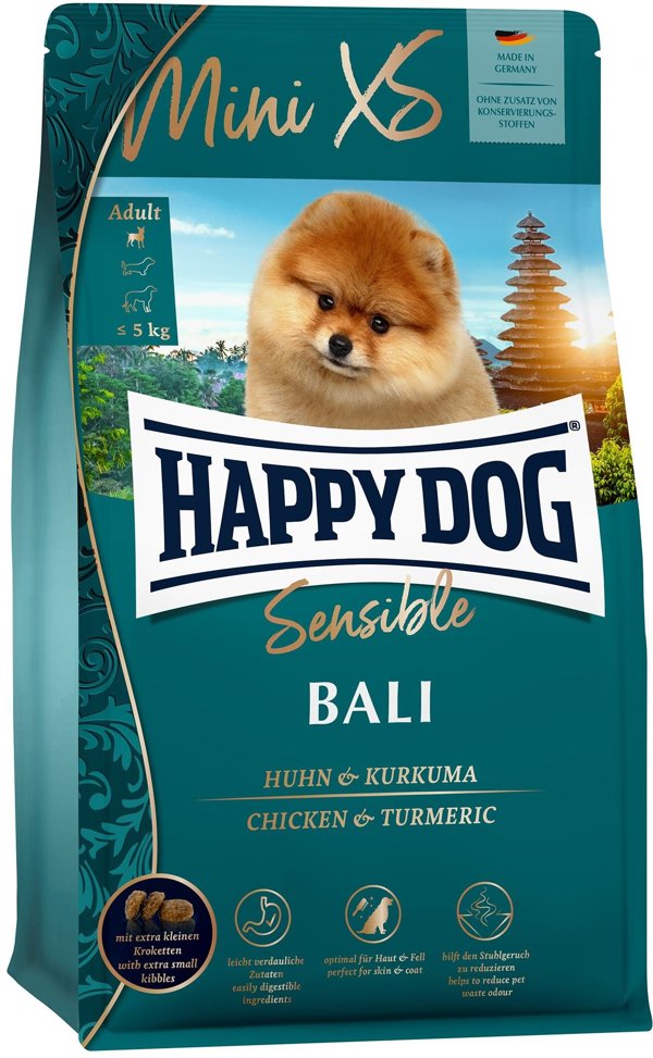Happy Dog Mini XS Bali, ξηρή τροφή για ενήλικους σκύλους έως 5 κιλά, κοτόπουλο και κουρκουμάς, 1,3 κιλά