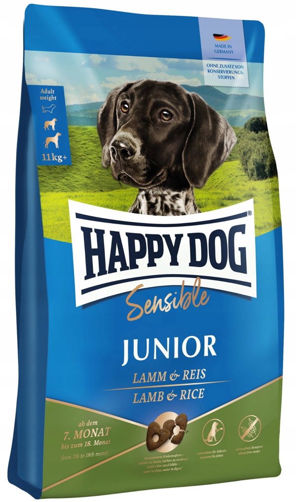 Happy Dog Sensible Junior, ξηρή τροφή για κουτάβια 7-18 μηνών, αρνί/ρύζι, 1 κιλό