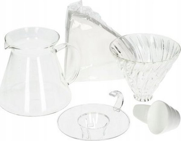 Hario V60-02 Γυάλινο Σετ Παρασκευής Καφέ με Dripper, Σερβιτόρο και Φίλτρα - Διαφανές