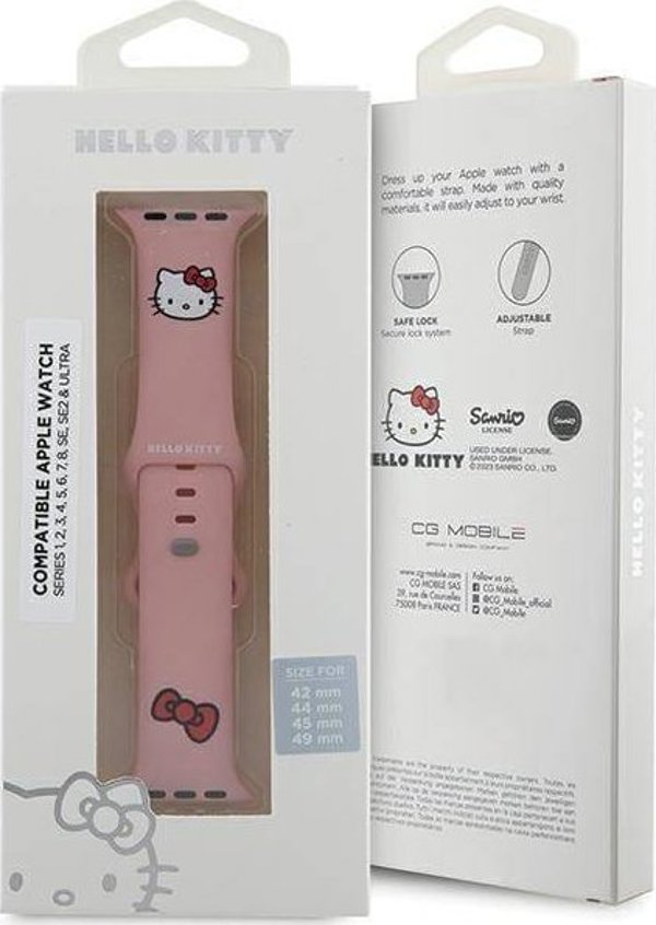 HelloKitty Hello Kitty Λουράκι HKAWLSCHBLP Apple Watch 42/44/45/49mm ροζ λουράκι Σιλικόνη Κεφάλι Kitty