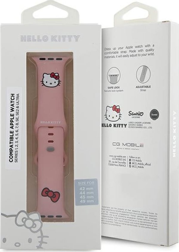 HelloKitty Hello Kitty Λουράκι HKAWLSCHBLP Apple Watch 42/44/45/49mm ροζ λουράκι Σιλικόνη Κεφάλι Kitty