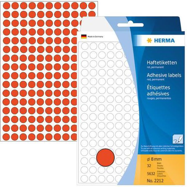 Herma Αυτοκόλλητες Ετικέτες Κόκκινες Στρογγυλές 8 mm 5632 Τεμ.