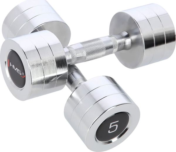 HMS Αλτήρες CHD05 Επιχρωμιωμένοι 2 x 5 kg – Σετ Ασημί Αλτήρες με Αντιολισθητική Λαβή