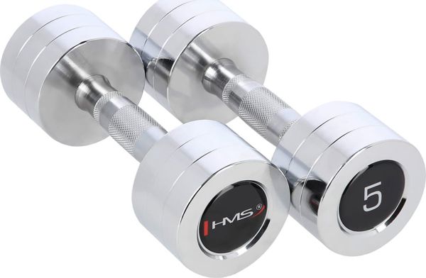 HMS Αλτήρες CHD05 Επιχρωμιωμένοι 2 x 5 kg – Σετ Ασημί Αλτήρες με Αντιολισθητική Λαβή