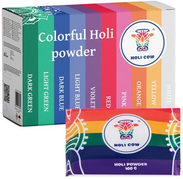 Holi Cow Kolorowy proszek Holi zestaw10x100g Holi Cow 27334