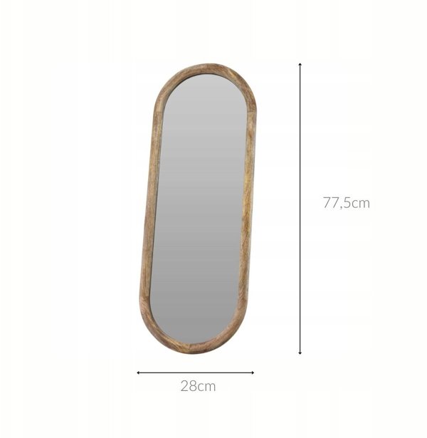 Home Styling Collection Καθρέπτης τοίχου σε ξύλινη κορνίζα μάνγκο OVAL, 28 x 2,5 x 77,5 εκ.