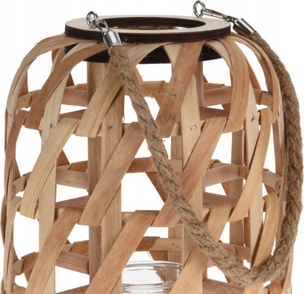 Home Styling Collection Ξύλινο φανάρι, μινιμαλιστική πλέξη και λαβή από σχοινί