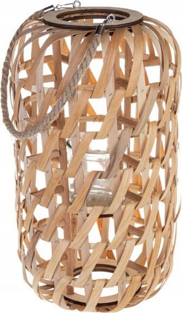 Home Styling Collection Ξύλινο φανάρι, μινιμαλιστική πλέξη και λαβή από σχοινί