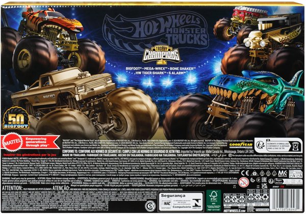 Hot Wheels Monster Trucks Trophy Champions Collection, Vehicle set, 3 yr(s), Metal, Plastic, Gold, Multicolour