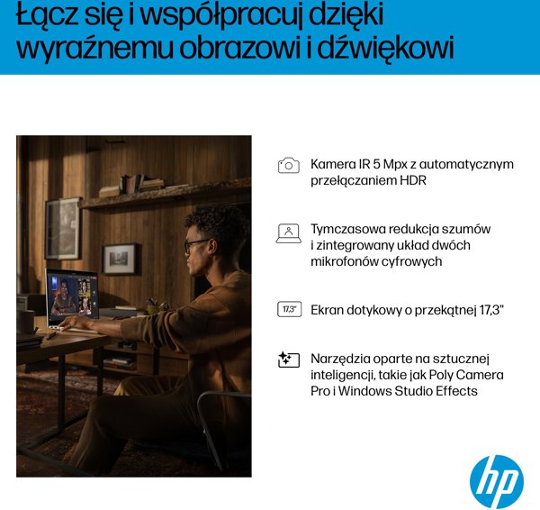 HP OmniBook 7 Next Gen AI 17-dc0217nw Copilot+ PC Intel Core Ultra 7 258V Laptop 43,9 cm (17.3") Ekran dotykowy Full HD 32 GB LPDDR5x-SDRAM 1 TB SSD Wi-Fi 7 (802.11be) Windows 11 Home Srebrny