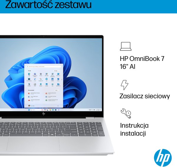 HP OmniBook 7 AI 16-ay0216nw Intel Core Ultra 7 255H Laptop 40,6 cm (16") Ekran dotykowy 2K 32 GB DDR5-SDRAM 1 TB SSD NVIDIA GeForce RTX 4050 Wi-Fi 7 (802.11be) Windows 11 Home AI PC Srebrny