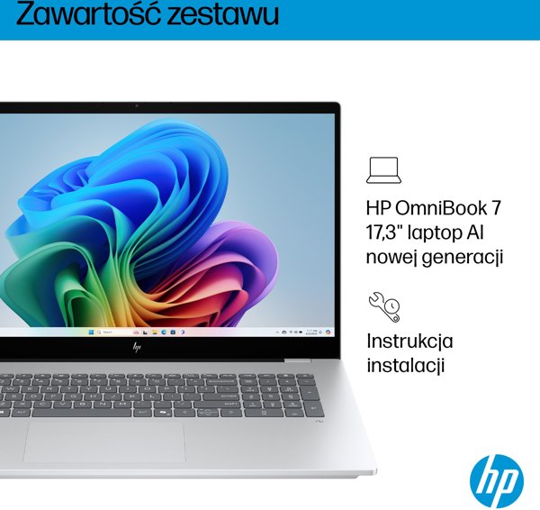 HP OmniBook 7 Next Gen AI 17-dc0216nw Copilot+ PC Intel Core Ultra 7 258V Laptop 43,9 cm (17.3") Ekran dotykowy Full HD 32 GB LPDDR5x-SDRAM 1 TB SSD NVIDIA GeForce RTX 4050 Wi-Fi 7 (802.11be) Windows 11 Home Srebrny